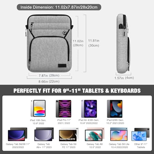 MoKo 9-11 Inch 360° Protection Tablet Sleeve Bag with Earphone Hole | Fits iPad Air 11-inch M4, iPadPro 11-inch M5, iPad A16, iPad 10/5/4 10.9-inch and Tab S8/S9 11-inch, Light Gray - color: Light Gray + Black, style: 9-11 Inch