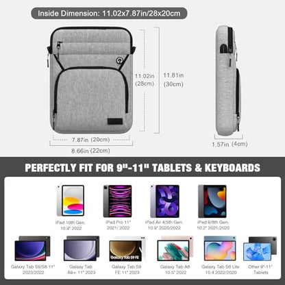 MoKo 9-11 Inch 360° Protection Tablet Sleeve Bag with Earphone Hole | Fits iPad Air 11-inch M4, iPadPro 11-inch M5, iPad A16, iPad 10/5/4 10.9-inch and Tab S8/S9 11-inch, Light Gray - color: Light Gray + Black, style: 9-11 Inch