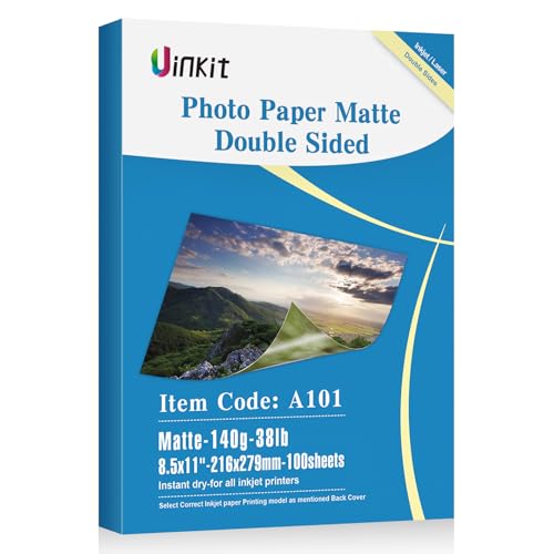 Uinkit 100 Sheets Thin Matte Presentation Paper Photo Double Sided 8.5x11 38lb 140gsm Printable on Both Sides Brochure Photos Picture Poster Playbill Flyer 6.5 Mil Coated for laser and Inkjet Printer - size: 8.5 x 11 x Matte