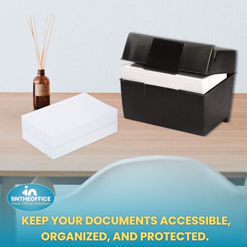 1InTheOffice Index Card Box with Index Card, Index Card Holder 400 Capacity & 3x5 Ruled Index Cards, White 200/Pack
