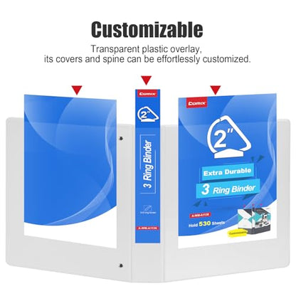 COMIX Heavy Duty Slant-D Ring View Binder, 2 inch 3 Ring Binders, Hold 500 Sheets of 8.5" x 11" Paper, 12 Pack (White) - color: White, size: 2 inch, style: 12 Pack