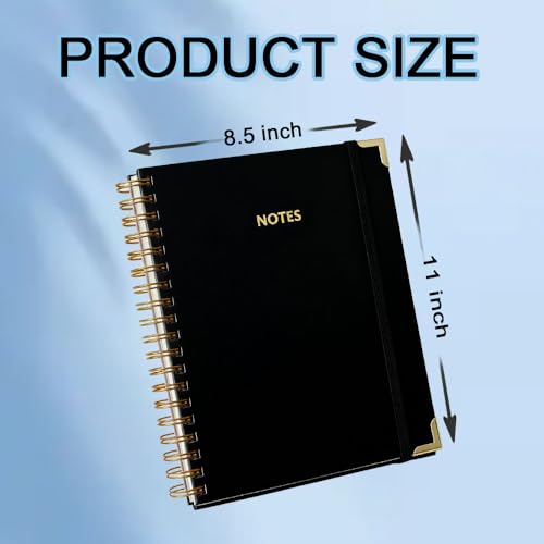Hardcover Spiral Five Subject Notebook, Multi Subject Notebooks, Black | Removable Dividers, Large Leather Journal, 150 Sheets, 300 Pages, 8.5''x11'', US Letter Size - color: Black