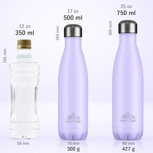 Mont-Clair Stainless Steel Water Bottle, Vacuum insulated - BPA Free, 12h Hot & 24h Cold Drinks, Metal Water Bottle 17 oz Leakproof, Ideal for Adult, Kids, Running - Lilac - color: Lilac, style: 17 Ounces