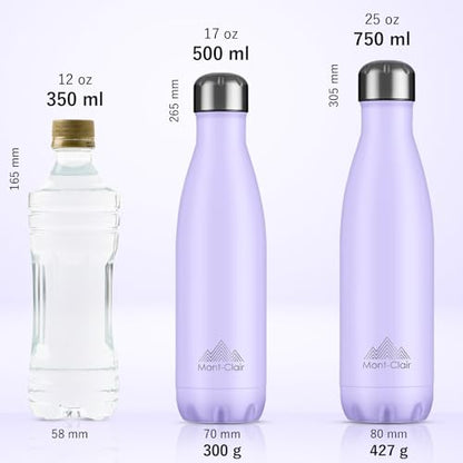 Mont-Clair Stainless Steel Water Bottle, Vacuum insulated - BPA Free, 12h Hot & 24h Cold Drinks, Metal Water Bottle 17 oz Leakproof, Ideal for Adult, Kids, Running - Lilac - color: Lilac, style: 17 Ounces