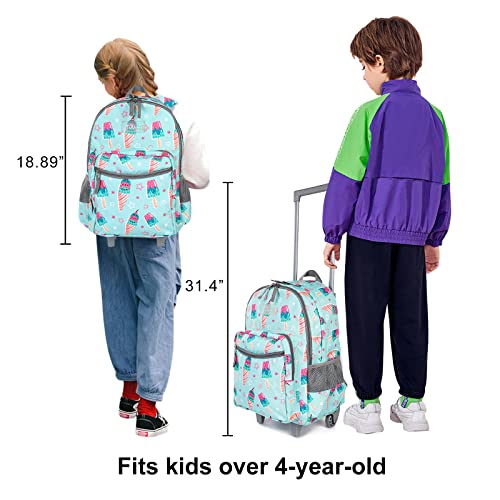 Tilami Rolling Backpack 18 inch Double Handle Wheeled Boys Girls Travel School Children Luggage Toddler Trip, Icecream Green - color: Icecream Green