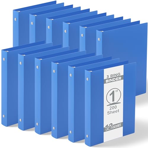 Henoyso 12 Pcs Plastic 1 Inch Mini 3 Ring Binders Fits 5.5" x 8.5" Paper, Holds(Capacity 200 Sheets), Flexible Three Round Rings Small Blue A5 Binders Bulk for School, Office Use, Photo Album - color: Blue, size: 1 Inch