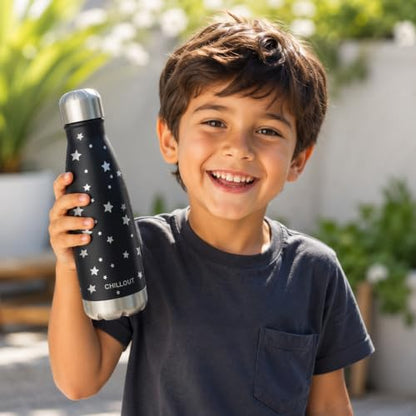 CHILLOUT LIFE 12oz Kids Insulated Stainless Steel Water Bottle, Leak Proof | Small Metal Water Bottle, Keeps Drinks Cold 24H & Hot 12H, Leak-Proof Screw Lid, Perfect for School, Travel & Sports - color: Star Night Sky