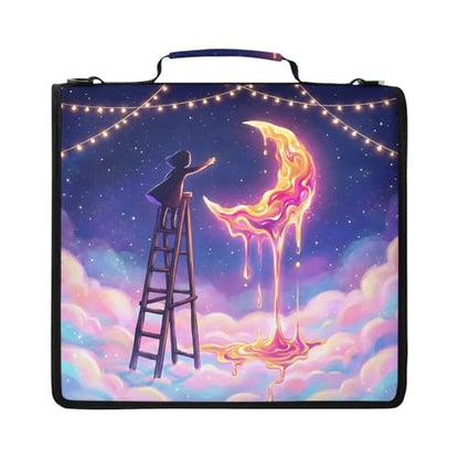 Melting Moon 2inch 3 Ring Zipper Binder Multi-Pocket Storage Holds 14 Inch Laptop for Students and Office Use - color: Melting Moon