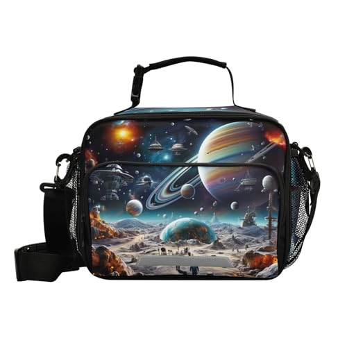 Space Planet Universe Kids Lunch Box Insulated Lunch Bags Cooler Tote Bag with Removable Shoulder Strap for Boy Girl Student 20847713 - color: Space