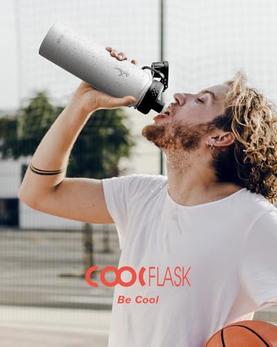 Coolflask 24 oz Insulated Water Bottle with Straw & 3 Leakproof Lids | Water Flask Stainless Steel Triple-Wall Vacuum, Cupholder Friendly, Cold 48+h, Dishwasher Safe, Non-BPA, for Gym & Hiking - color: Arctic White, size: 24 Ounces