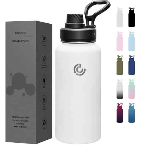 Sports Water Bottle 32oz, Insulated Water Bottle with Handle,Stainless Steel,Simple Modern,Suitable for Travel, School, Boy, Girl(White) - color: White, size: 32 Ounces