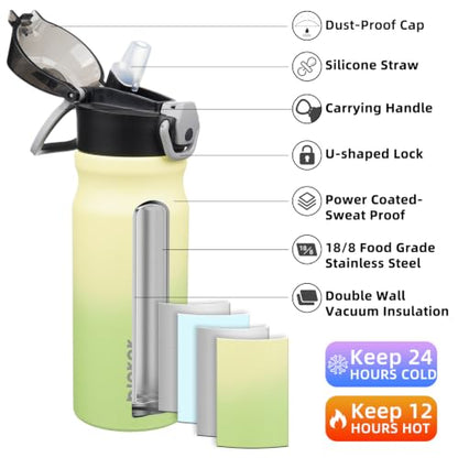 BJPKPK Insulated Water Bottle 18oz Stainless Steel Water Bottles with Straw and Carry Handle Double Wall Metal Thermal Flask,Lime - color: Lime, size: 18 Ounces