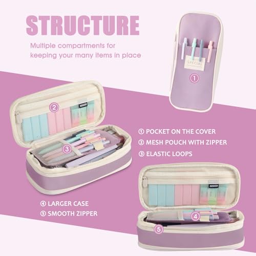 39PCS Aesthetic School Supplies with Cute Pencil Case, 5X Ballpoint Pens with Stylus Tip, 12X Pastel Highlighters, 6X Mechanical Pencil Set 0.5&0.7mm, Suit for Preppy School College Essentials(purple) - color: Purple
