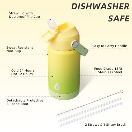 BJPKPK Insulated Water Bottle with Straw Lid, 12oz Thermo Water Bottles, Flex Handle & Non-slip Boot, BPA Free Leak Proof Stainless Steel Metal Thermo, Tumblers, Cups,Fresh Green - color: Fresh Green, size: 12 Ounces