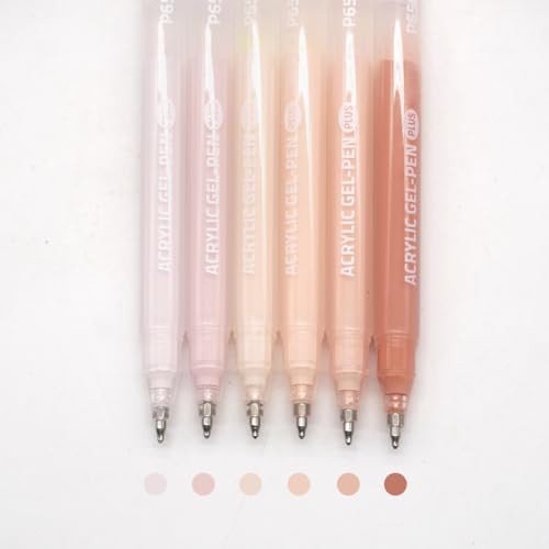 Acrylic Gel Pens for Coloring Books, Quick Dry 6 Pcs 1.0mm Fine Point Gel Marker Pen for Drawing, Journaling Art, Skin Color - color: Skin Color