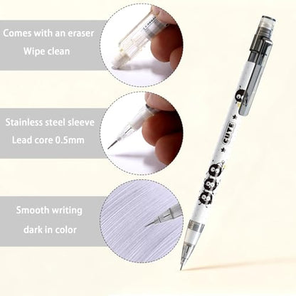 6Pcs Black Cute Mechanical Pencils with Eraser 0.5mm Kawaii Cartoon Mechanical Pencil School Pencil Gifts for Women Man - style: 1 kawaii