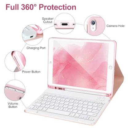 AHYWTAN Keyboard Case for iPad 9/8/7th Gen 10.2’’,Case with Bluetooth Keyboard for iPad 9th Gen with Pencil Holder,Pink-W - color: Pink-W