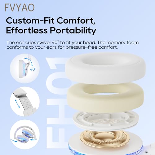 Bluetooth Headphones Over Ear with RGB Light | Foldable Lightweight Wireless Over Ear Headphone Bluetooth 6.0, 65H Playtime, Comfortable Breathable Working Gaming Travel - color: White