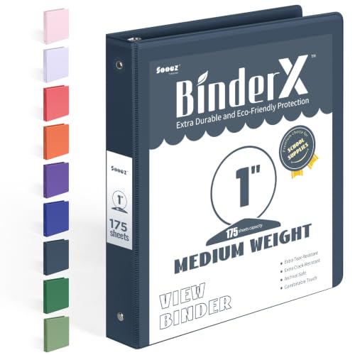 BinderX Extra Durable 3 Ring Binder, Round Rings 1 Inch Binder, Fits 175 Sheets of 8.5x11 Paper, Customizable View Cover with Inside Pockets, Cute 1" Binders, 1 Inch 1 Pack, Dark Blue - color: Dark Blue, size: 1 inch