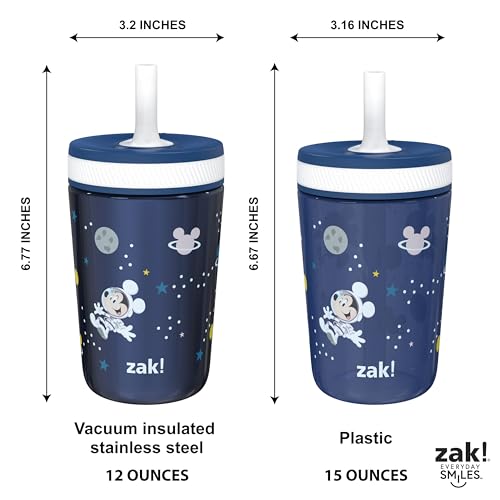 Zak Designs Disney Mickey Mouse Kelso Tumbler Set, Leak-Proof Screw-On Lid with Straw, Bundle for Kids Includes Plastic and Stainless Steel Cups with Bonus Sipper (3pc Set, Non-BPA) - color: Mickey Mouse, size: 3 Piece Set (Pack of 1)