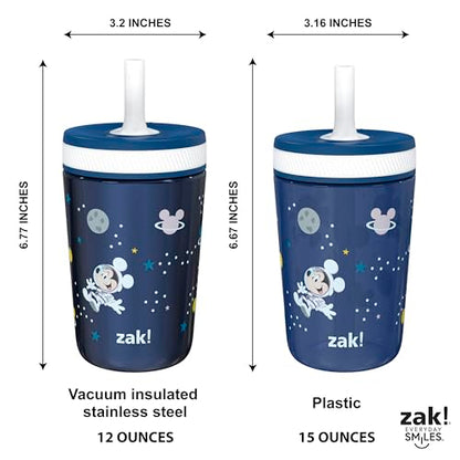 Zak Designs Disney Mickey Mouse Kelso Tumbler Set, Leak-Proof Screw-On Lid with Straw, Bundle for Kids Includes Plastic and Stainless Steel Cups with Bonus Sipper (3pc Set, Non-BPA) - color: Mickey Mouse, size: 3 Piece Set (Pack of 1)