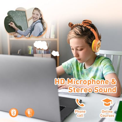 Kids Bluetooth Headphones, Wireless Headphone for Kids, 85dB Volume Limited, Built-in Mic, 3.5mm Aux Cord, Boys Girls Tiger Headset for School/Travel/Airplane - style: Tiger