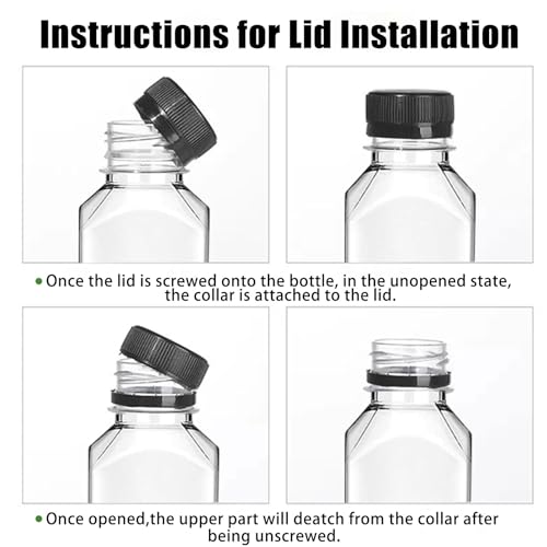 Plastic Juice Bottles with Caps 10pcs 12oz, Reusable Juice Containers with Black Tamper-Evident Lids, Clear Bottles for Juicing, Milk, Smoothie Bottle, Drinking with 10 Labels, Brush and Funnel