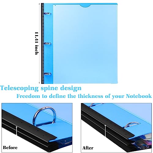 INFUN All-in-one Telescoping Binder Notebook - 2PCS, Refillable 3 Ring Notebook Binder with 1 plastic movable pocket folder,5 plastic subject dividers and graph paper and college ruled paper - Blue - color: Blue, size: 2 PCS