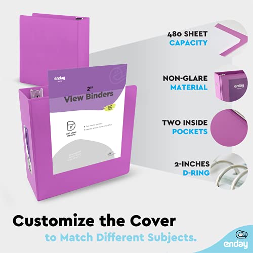 Enday 2 Inch 3 Ring Binder, Purple Heavy Duty Three Ring Binder, 480 Sheets Capacity - 2 Inch Binder for Home School and Office. - color: Purple, size: 2-Inch