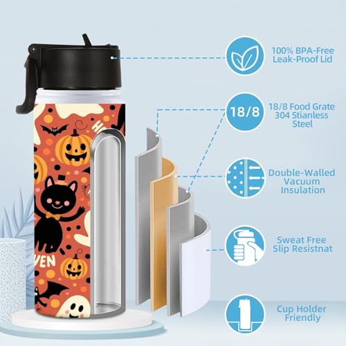 Volhoply 18oz Insulated Water Bottle Bulk 8 Pack,Kids Stainless Steel Water Bottles with Straw Lid,Double Wall Vacuum Reusable Metal Bottle,Wide Mouth Sports Flask For Cold Drink(Sublimation,8 Set) - color: Sublimation