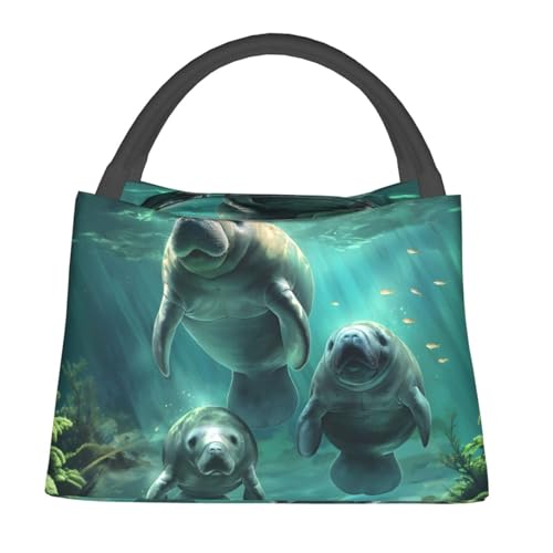 Cute Manatee Lunch Bag for Women, Girls, Kids, Reusable Insulated Lunch Box for Work, Office, Picnic, Travel, School, Gifts - color: Cute Manatee