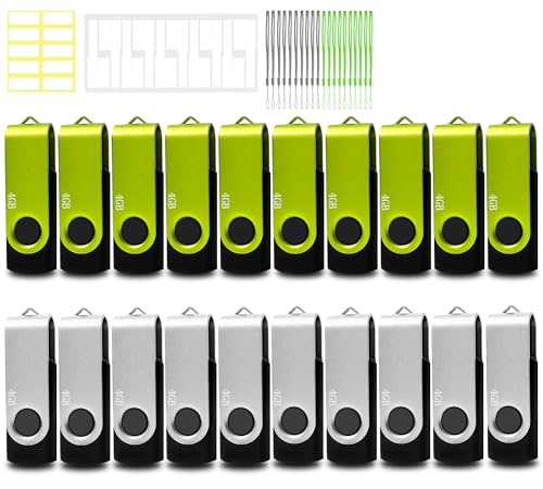 Thumb Drive 4GB 20 Pack Nicepicten FAT32 USB Storage 2.0 Flash Drives Bulk | Jump Drives Multipack Memory Stick Zip Drive Pendrive with Lanyards Label ( Green, Sliver 4GB ) - color: 20PCS(Green&Silver), size: 4GB