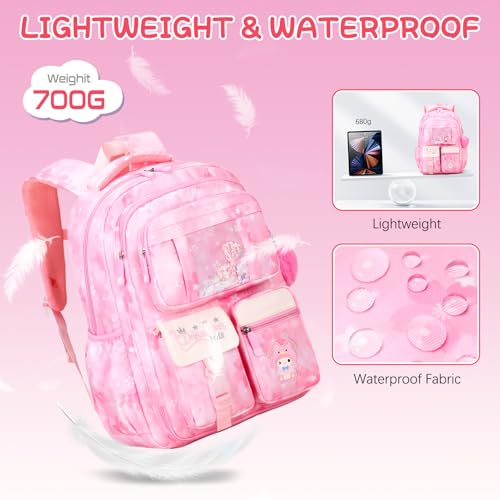 Jafeton Backpacks for Girls, Girls Backpack with Insulated Lunch Bag and Pencil Case for Kids Teens Elementary Middle High School Student, Cute Bow School Bag Travel Daypacks Book Bag Set - color: Pink