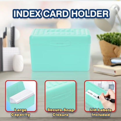 H4D 3x5 Index Card Holder with 100 Index Cards and 25 Dividers, Mint Green | 3x5 Inch Plastic Box, Heavyweight 3x5 Index Cards, Plastic 3x5 Index Card Dividers, Snap Closure Lid - color: Mint Green, size: 3"x5"