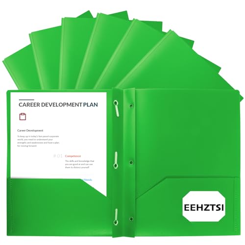 12-Pack Plastic Folders with Pockets and Prongs, 2-Pocket Poly Folders with 3 Fasteners Holds 8-1/2" x 11" Paper for School/Office/Home, Green - color: Green, size: 12-Pack
