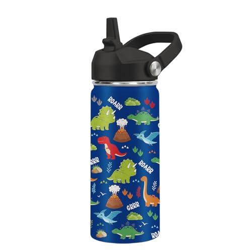 Kids Insulated Water Bottle - Dinosaur Water Bottles for Kids, 16oz Stainless Steel Insulated Water Bottles with Straw Lid, Leakproof BPA-Free Dinosaur Water Bottle for Travel Sports - color: Dinosaur#blue02, size: 16 Ounces