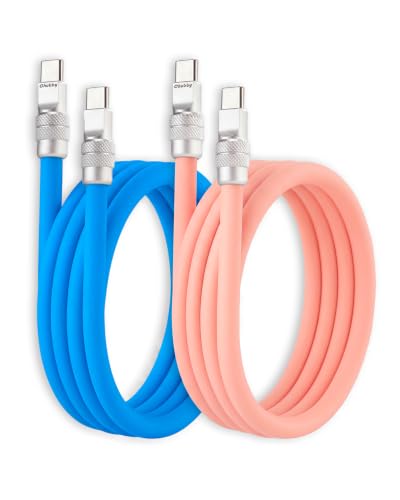 chubbycable Couple Chubby 2 Pack 240W USB C Cable Extra Thick Silicone Fast Charging Cable Compatible with iPhone 17-15 Series iPad Galaxy Series, Blue+Pink, Type-C to Type-C, 3.3FT - color: Blue+Pink, size: 3.3ft (1m), style: Type C-Type C
