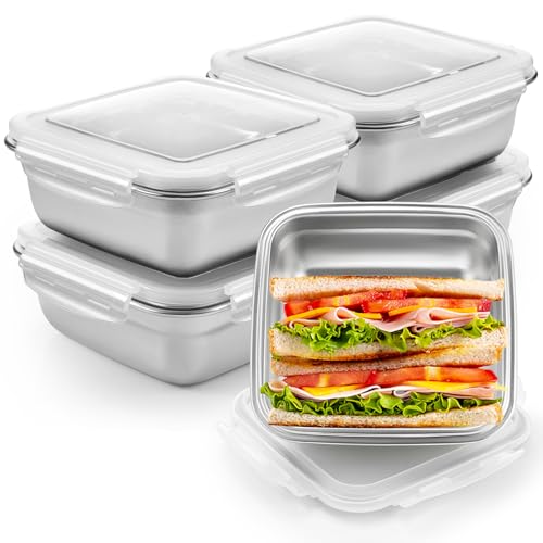 Blushtier 4 Pack Food Grade 304 Stainless Steel Sandwich Containers, Leakproof Metal Lunch Containers with Airtight Lids, Food Storage Box for Sandwiches, Snacks & Meal Prep, 25.4 oz - color: Transparent, size: 25.4 oz