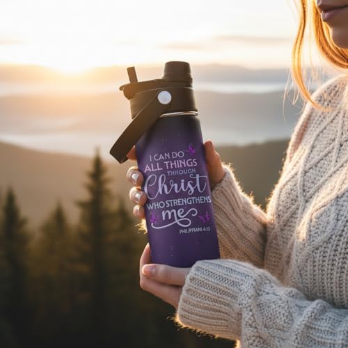 Christian Gifts for Women - I Can Do All Things Christ Water Bottle Water Bottle 18oz - Inspirational Religious Faith Gifts for Women - Christian Jesus God Bible Verse Prayer Gift for Christmas - color: Christian purple