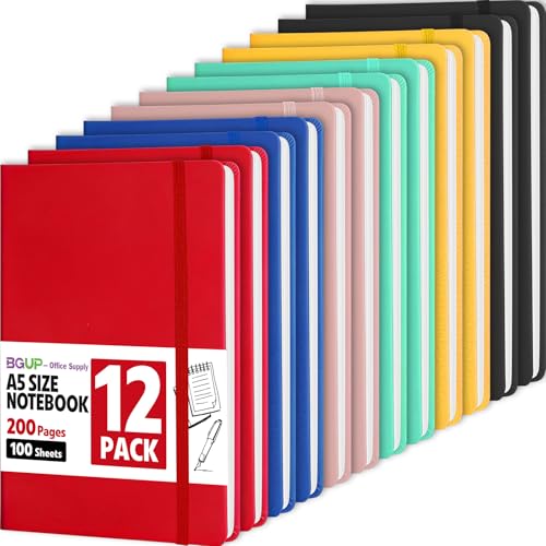 12 Pack Lined Journal Notebook for Work, 200 Pages, Medium 5.5 in x 8.3 in, 6 Colors A5 College Ruled, Hardcover Journaling Notebooks for Writing, Note Taking - color: C-12P
