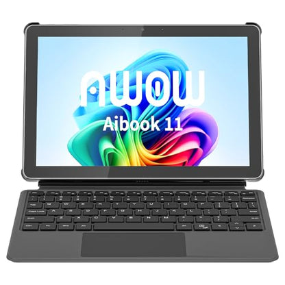 AWOW 10.1" Tablet with Keyboard, 2-in-1 Mini Laptop Tablet PC, Intel N150, 12GB RAM 256GB SSD, in-Cell Display, 36W PD Fast Charging, WiFi 6, BT 5.0, HDMI, Type-C, 8MP+5MP Camera