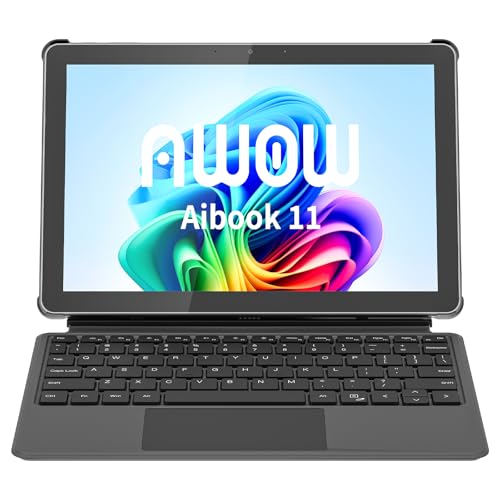 AWOW 10.1" Tablet with Keyboard, 2-in-1 Mini Laptop Tablet PC, Intel N150, 12GB RAM 256GB SSD, in-Cell Display, 36W PD Fast Charging, WiFi 6, BT 5.0, HDMI, Type-C, 8MP+5MP Camera