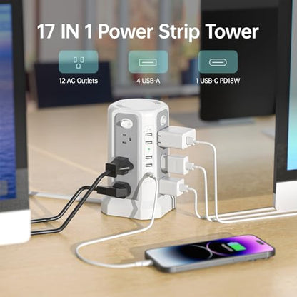 PASSUS Surge Protector Power Strip with USB C Port,10FT Extension Cord with 12 AC Outlets, Power Strips with Surge Protection for Home Office DormRoom - style: Gray White-2PC-4A1C