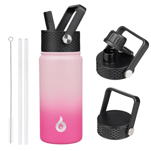 BJPKPK 18oz Insulated Water Bottle with Straw Lid, Stainless Steel Bottle | 3 Lids Included, Keep Cold & Hot, BPA-Free Leakproof Vacuum Bottle, Metal Water Bottle for office, Gym, Travel & Outdoor - color: Cherry, size: 18 Ounces