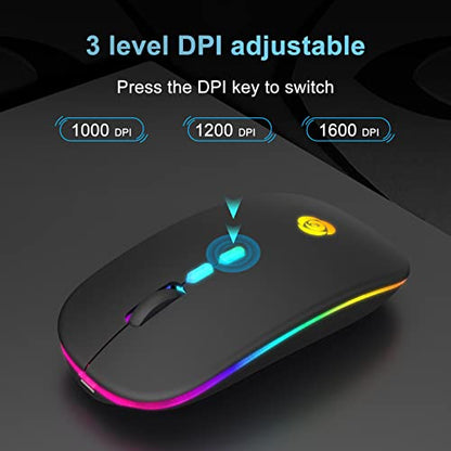 CC Store LED Wireless Bluetooth Mouse &2.4GHz Instant Connection,Rechargeable Ultra Silent Slim,3 Adjustable DPI 2 Connection Modes with USB-C to USB Adapter for Laptop/MacBook/PC/Tablet/iPad (Black) | Bluetooth mouse with 2.4GHz USB receiver, silent slim
