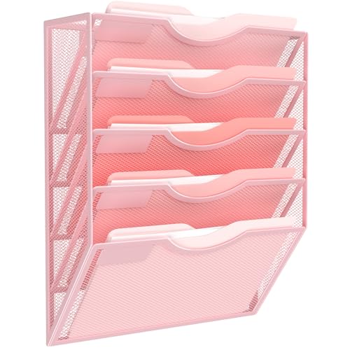 Kuntine.B Wall File Organizer Office Hanging Magazine Holder Wall File Organizer for Office Home - color: Pink, size: 5 Tier & No Hangers