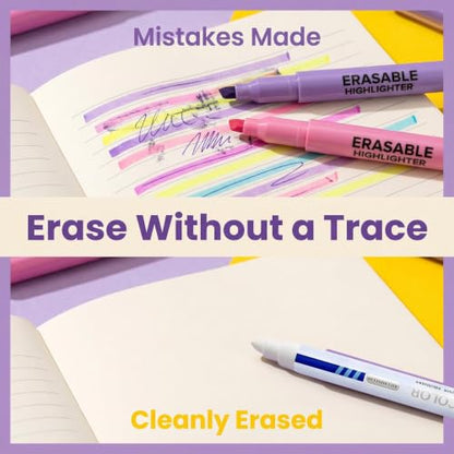 Erasable & Dual Tip Highlighter Set, 2-in-1 Combination Pastel Highlighters, No Bleed Markers for Bible Study, School Office Supplies