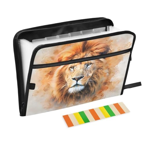 ALAZA Abstract Animal Lion Color Expandable Filing Folder Storage Organiser Box Files, 13 Pockets Zip Filing Folders for Home or Office Documents - color: Multicolored12