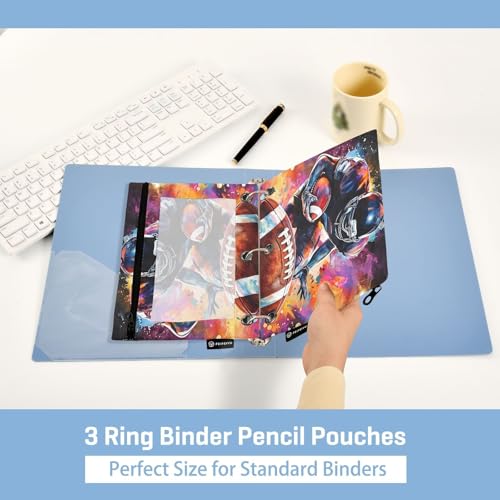 2 Pack Pencil Pouch for 3 Ring Binder American Football Player Pencil Case Pouch with Clear Window Zipper Binder Pencil Pouches Pen Bag for Office School Supplies - color: American Football Player