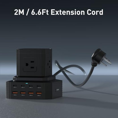 Charging Station (100W), 13-in-1 USB C Power Strip with Surge Protection, 6.6Ft Extension Cord, 4 USB C and 4 USB A Ports, 5 AC Outlets for Home Office Dorm Room - size: Single-Deck
